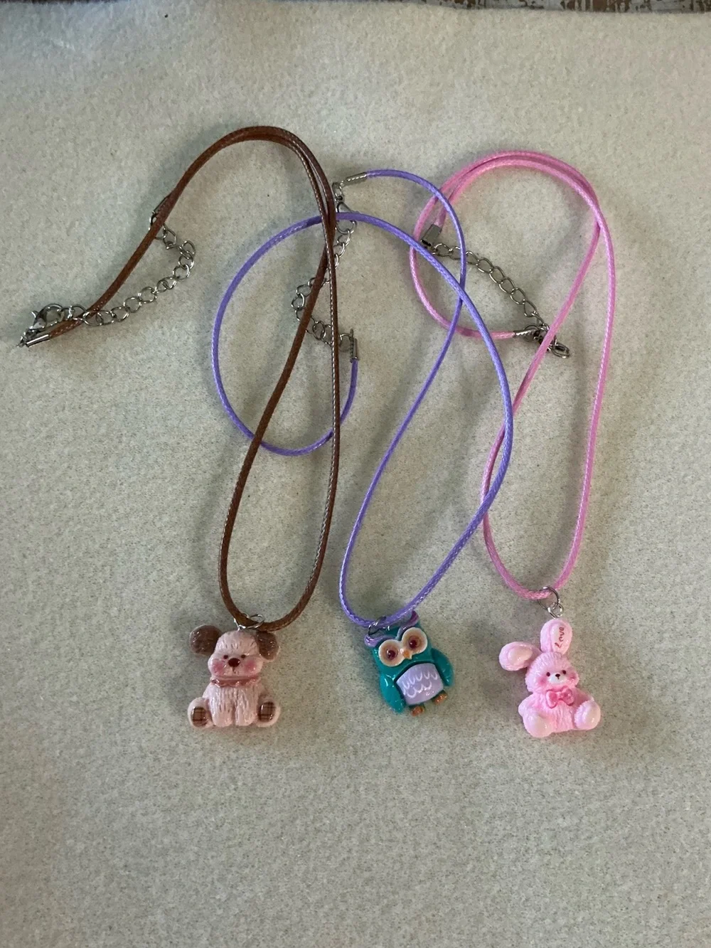 Animal Pendant Necklaces - Pink Bunny, Pink Bear, Teal Owl